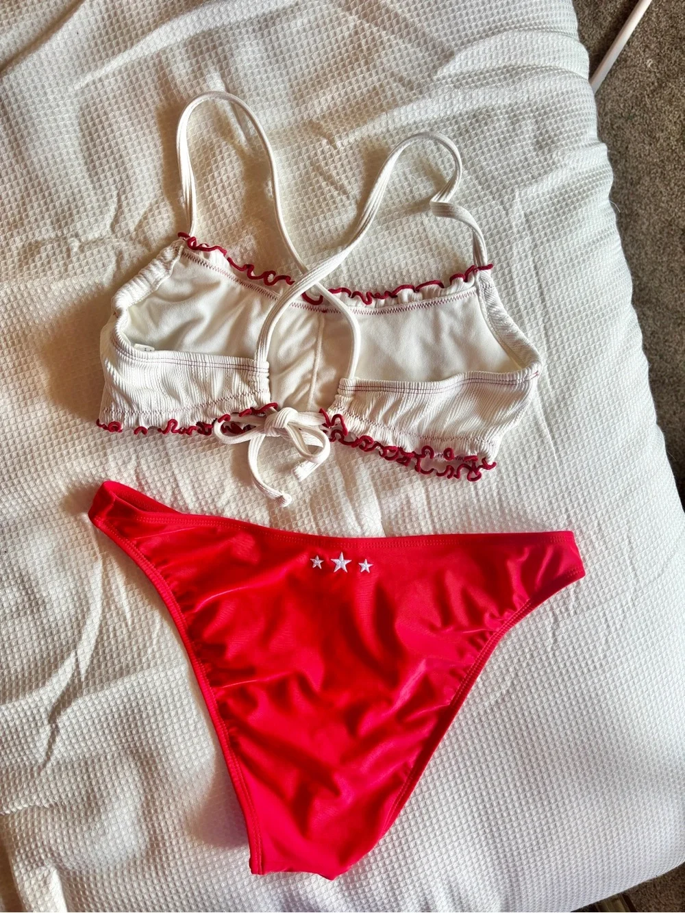 y2k red white bikini set size medium coquette americana cherry girl swim